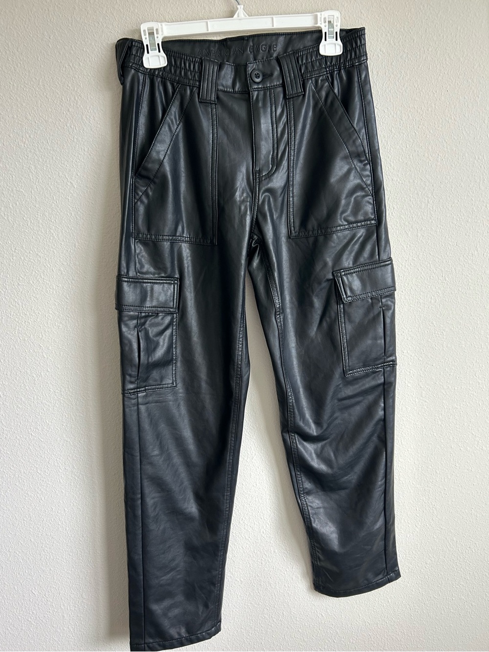 NWT American Eagle Outfitters Black Faux Leather Cargo Pants